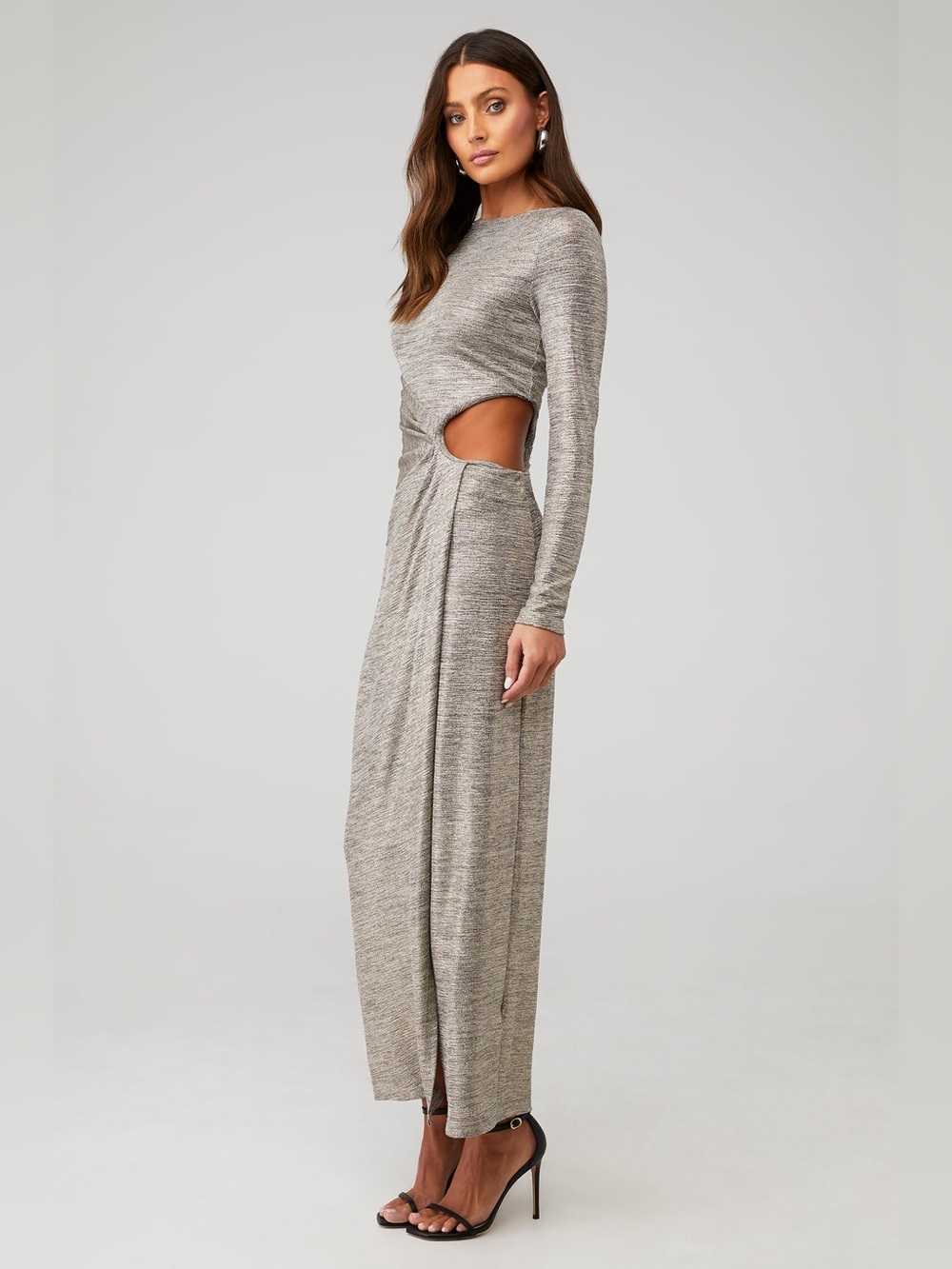 Significant Other Chloe metallic cutout midi dress in clay & sand size 6